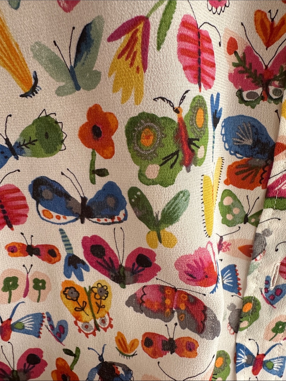 Anthropologie White Button-Up Blouse with Multicolor Butterfly & Floral Print - Picture 4 of 6